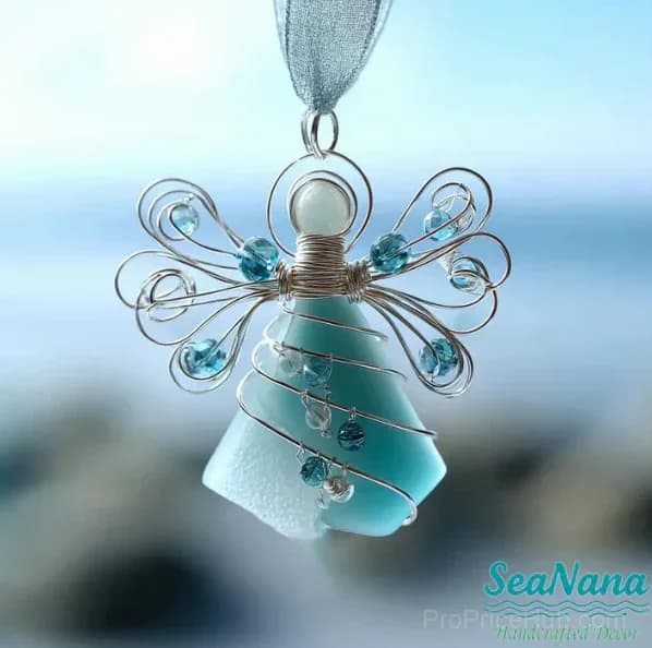 Handmade Sea Glass Angel Ornament - Main