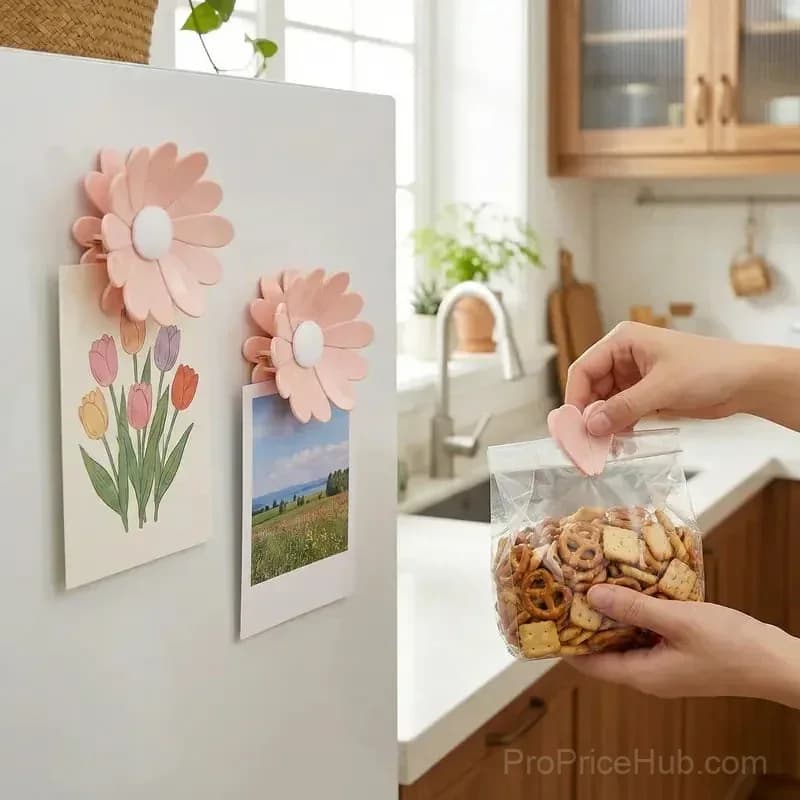 Magnetic Chip Clips for Fridge - 6 Bag Clips + 1 Magnetic Base, Cute Food Sealing Clips - View 1