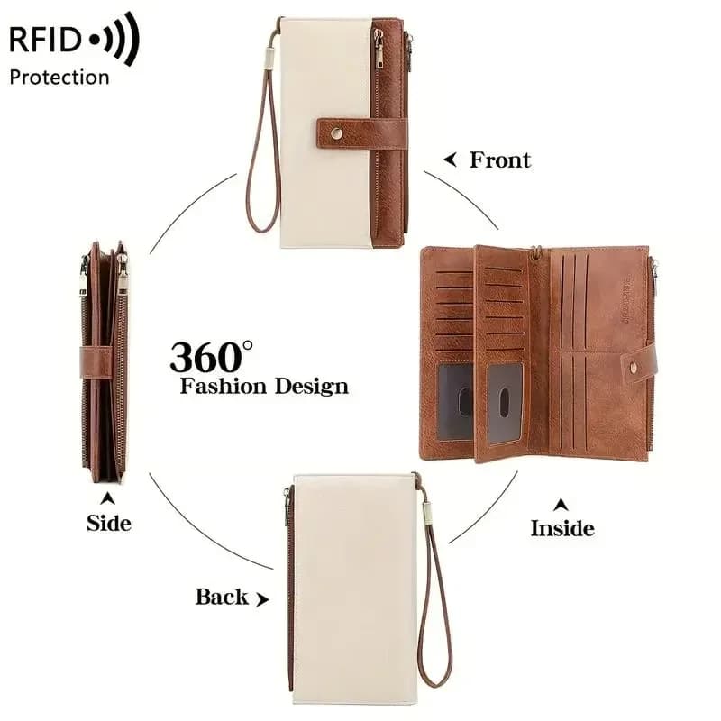 Women's RFID Blocking Leather Long Wallet Clutch - Black - View 8