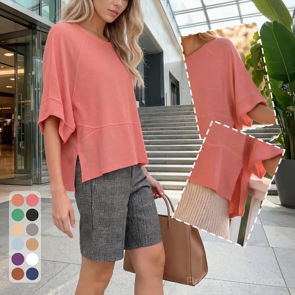 Solid Color Panel T-Shirt with Flared Sleeves - View 2