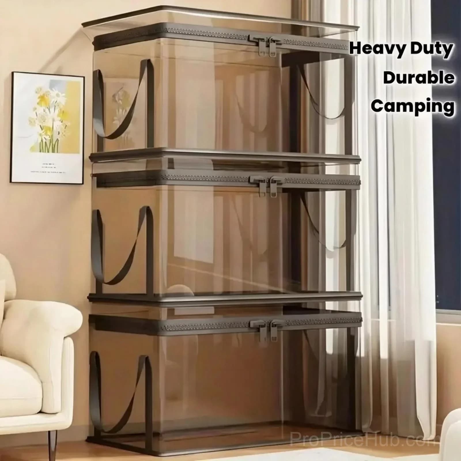 Large Clear Heavy Duty Storage Box with Hinged Lid - View 3