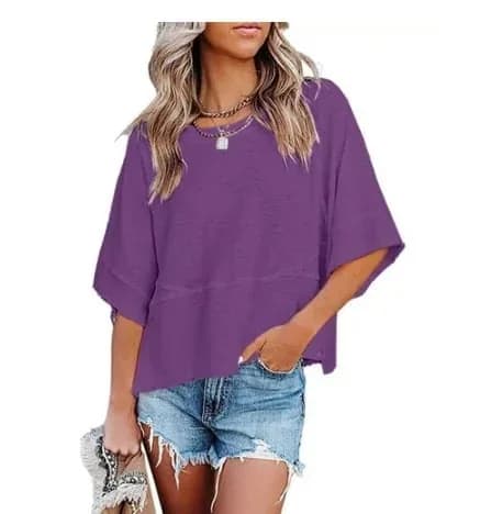 Paneled Solid Color Flared Sleeve T-Shirt - View 16