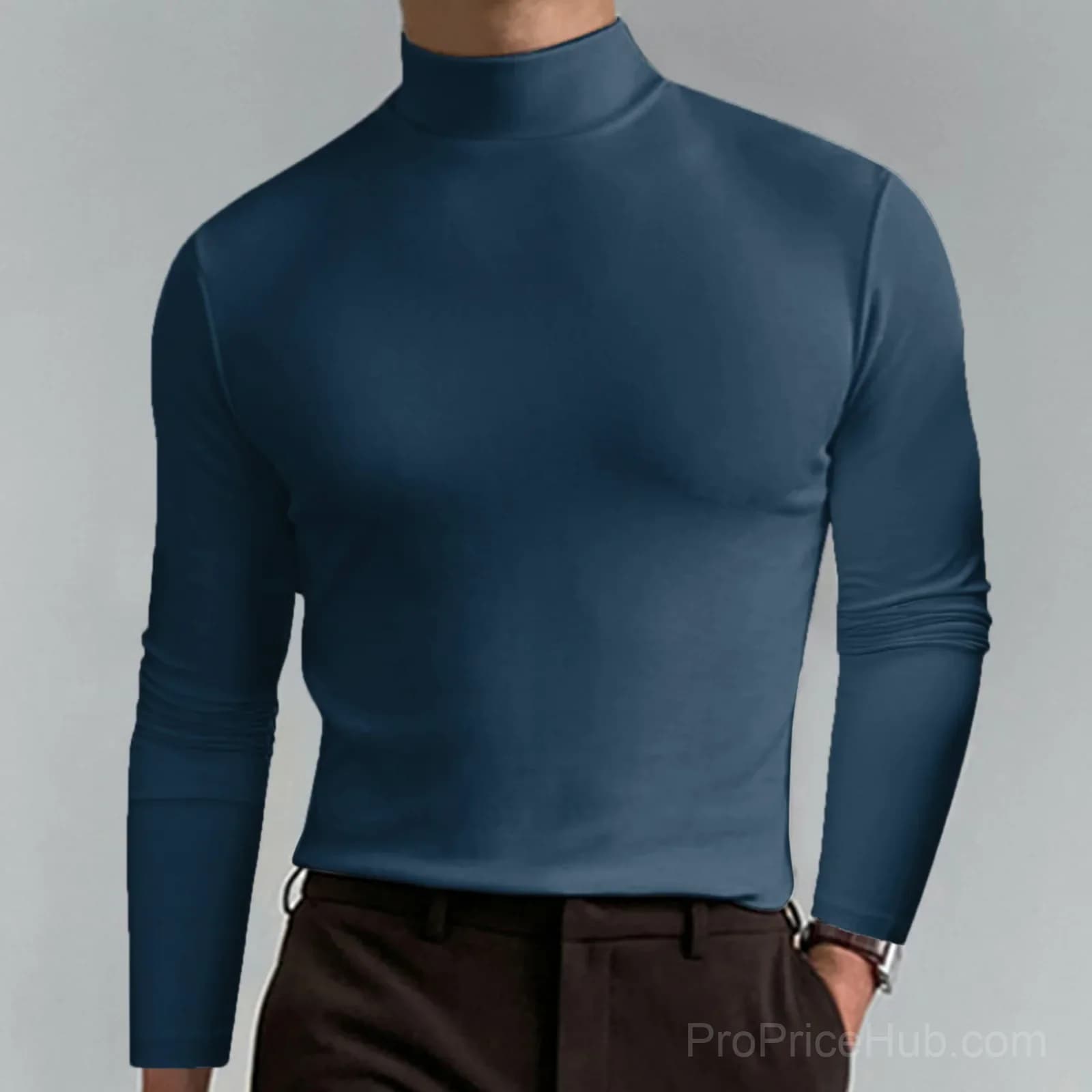 Men's White High Neck Slim Fit Long Sleeve T-Shirt - Small - View 5