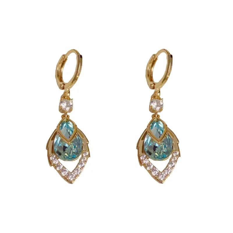 Sky Blue Drop Dangle Hoop Earrings, Gold, 1 Pair - Alt