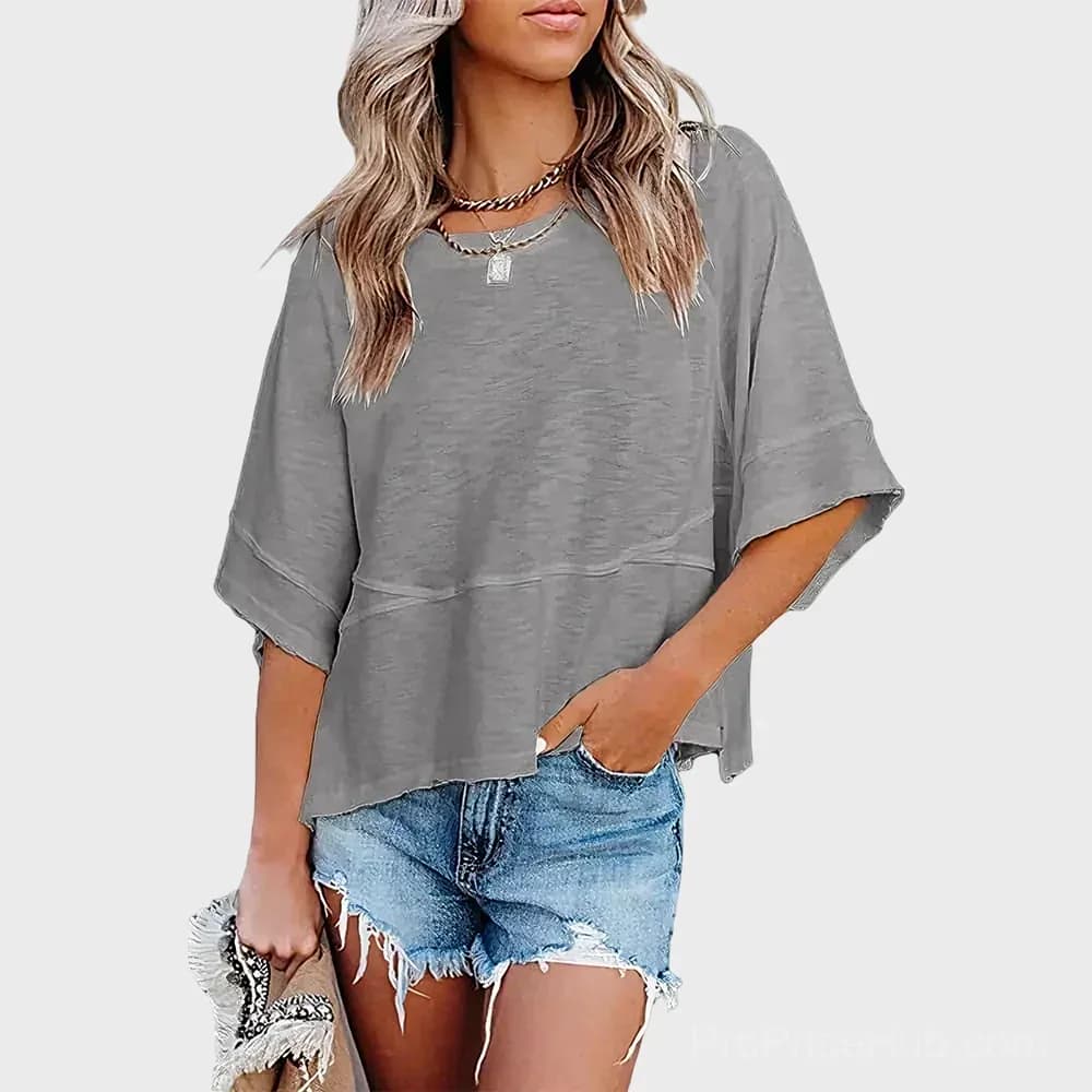 Solid Color Panel T-Shirt with Flared Sleeves - View 9