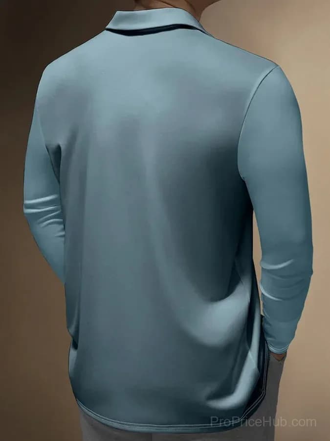 Men's Vintage Geometric Color Block Button Print Polo Shirt - Alt