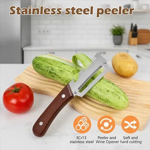 Wooden-Handled Stainless Steel Sharp Peeler - View 2