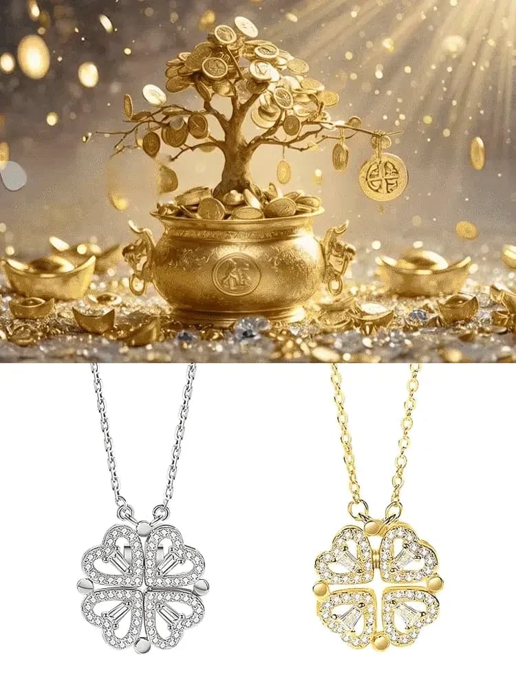 Transformable Lucky Heart Clover Pendant Necklace - Alt