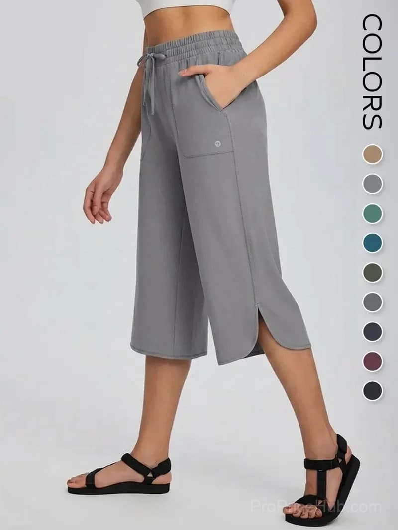 Women's Wide Leg Yoga Capris - High Waisted, Quick Dry, UPF 50+ - View 2
