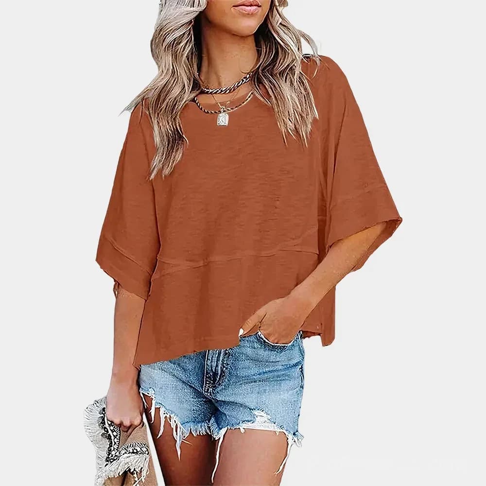 Solid Color Panel T-Shirt with Flared Sleeves - View 10