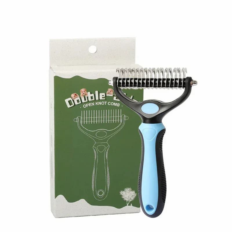 Double-Sided Pet Grooming Brush – Dematting Undercoat Rake for Shedding - View 1