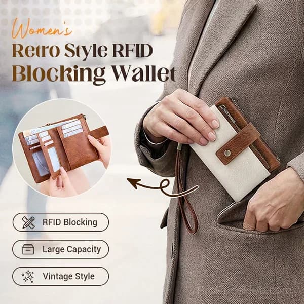 Women's Retro RFID Blocking Tri-Fold Wallet - Main