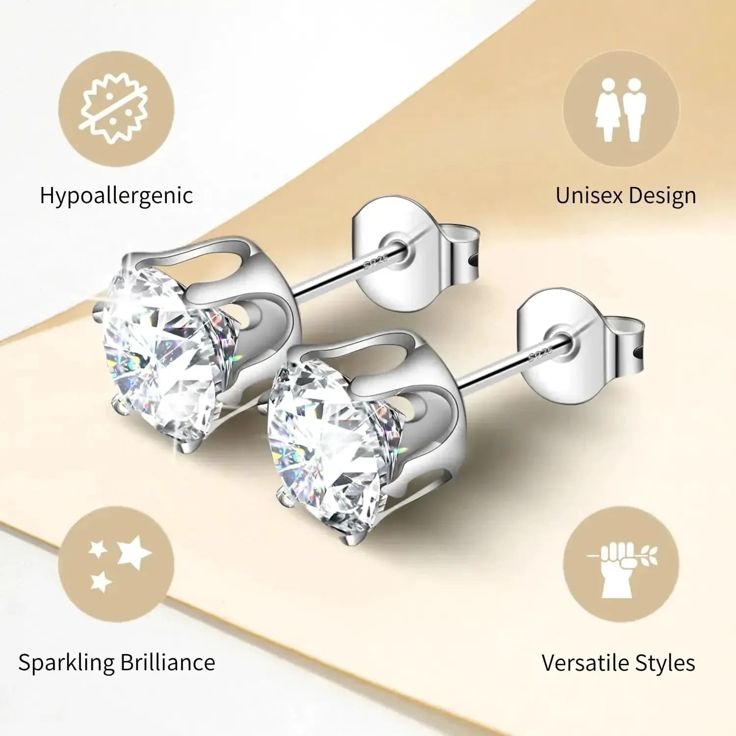 Classic Hypoallergenic Stud Earrings Set - Lightweight - View 8
