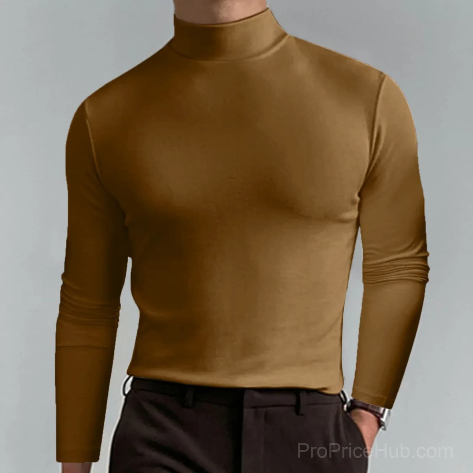 Men's White High Neck Slim Fit Long Sleeve T-Shirt - Small - View 8