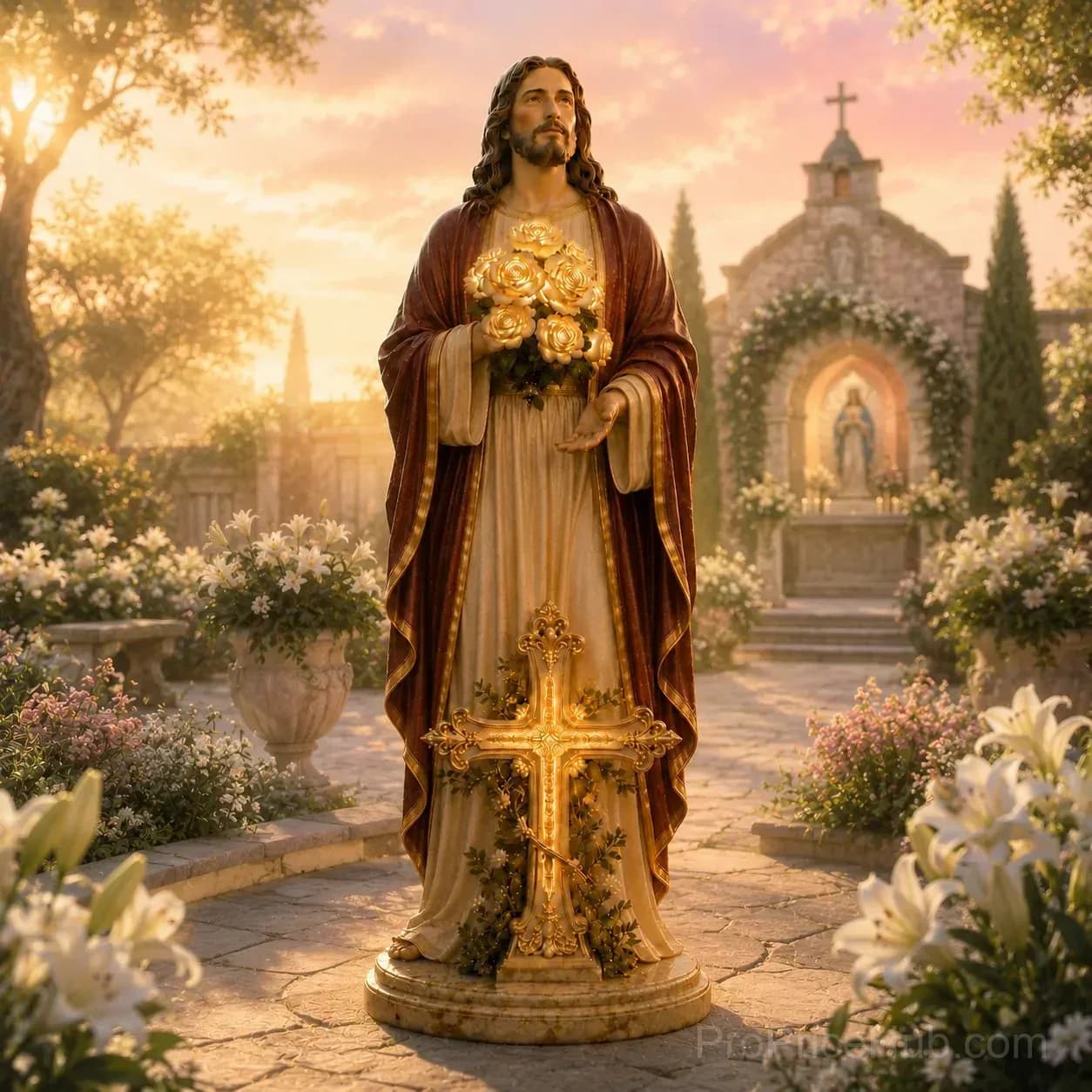 Blessed Light of Jesus Solar LED Glowing Rose Garden Statue - View 1