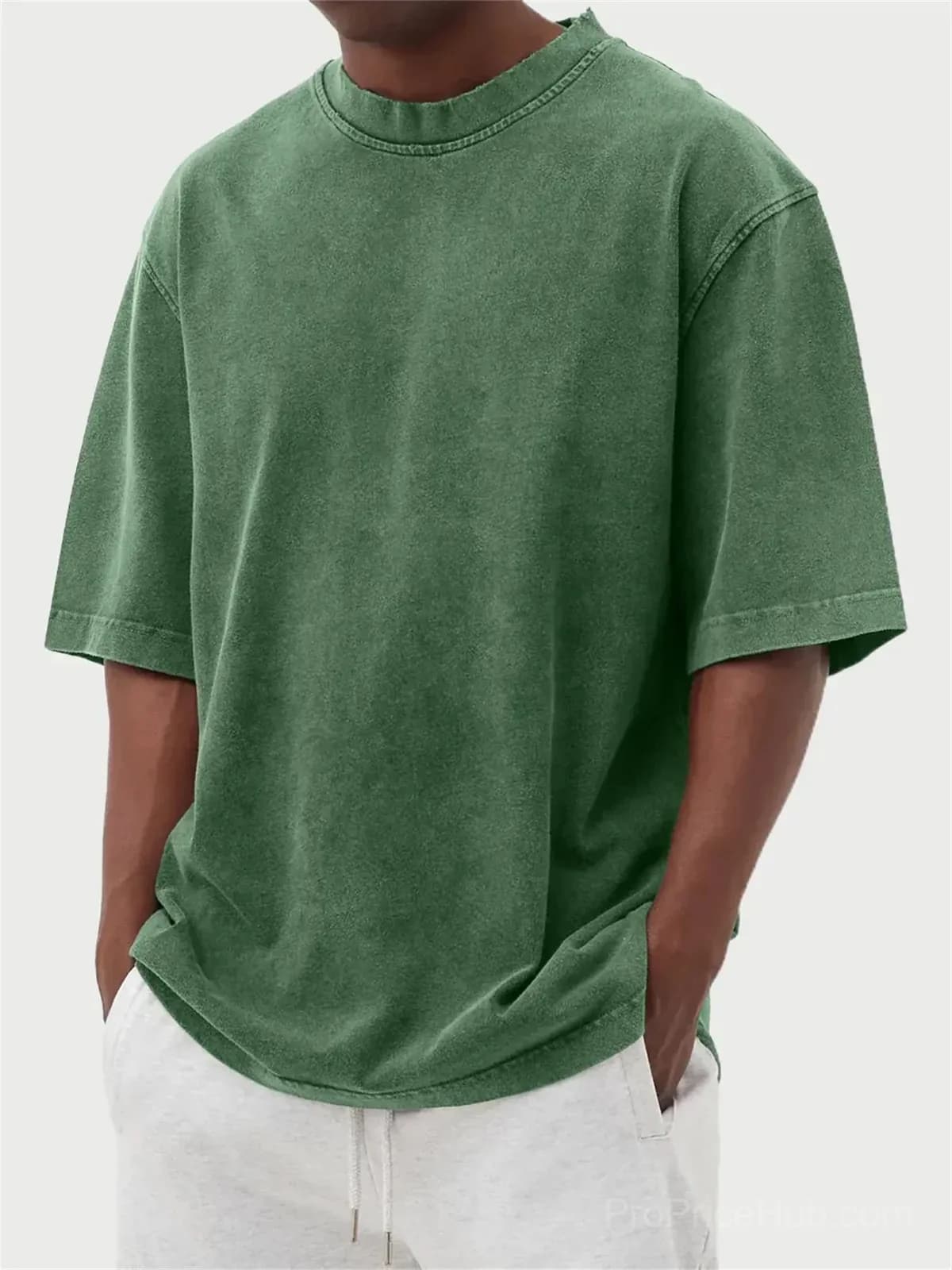 Men's Washed Solid Color Pullover T-Shirt - S to 5XL - View 17