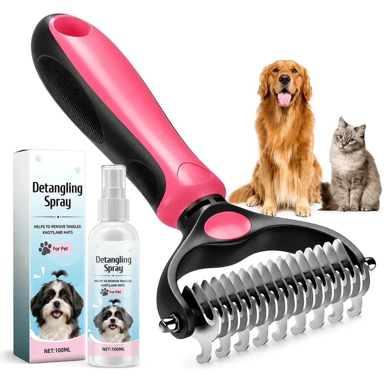 Double-Sided Deshedding Pet Brush for Dogs & Cats, Ergonomic Grooming Tool - View 11