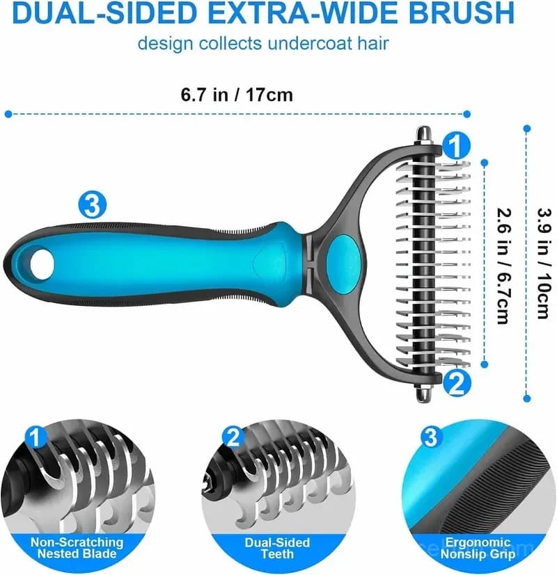 Double-Sided Deshedding Pet Brush for Dogs & Cats, Ergonomic Grooming Tool - View 9