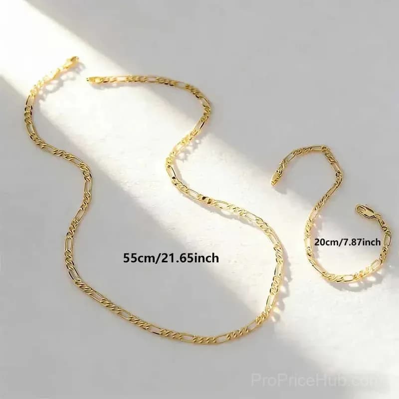 18K Gold Jewelry Set – 2-Piece Bracelet & Necklace Unisex - View 5