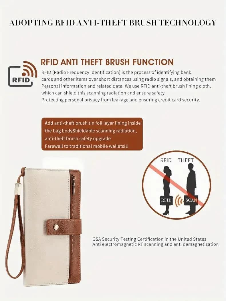Women's RFID Blocking Leather Long Wallet - Stylish Solid Color Clutch - View 12