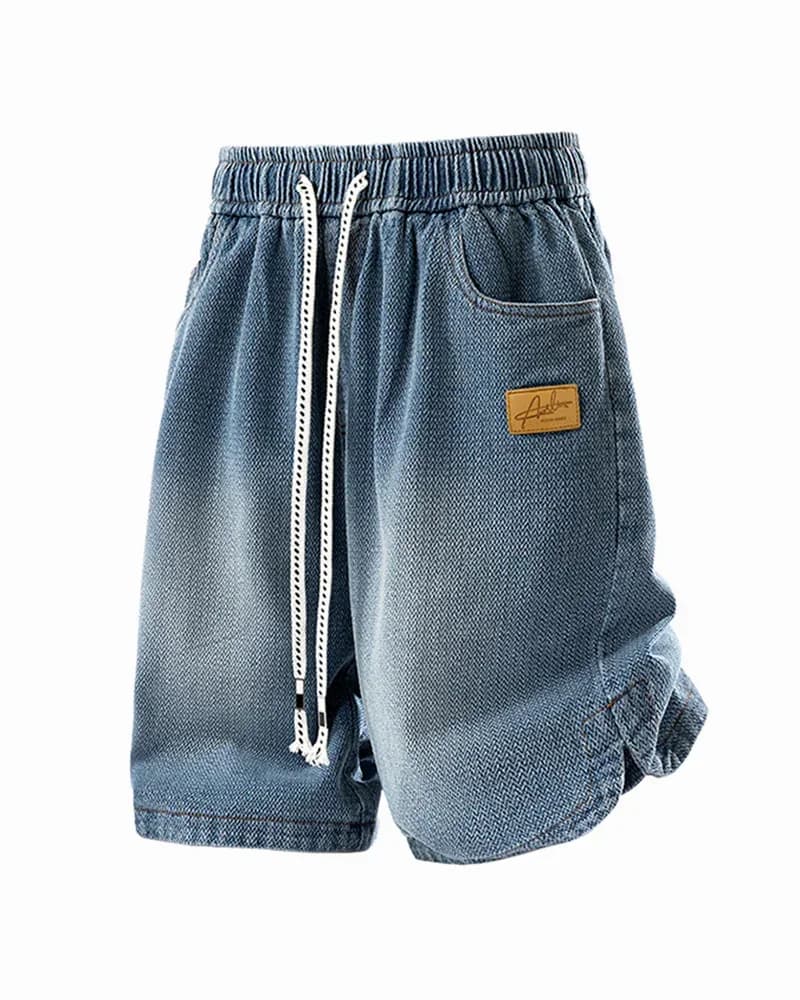 L-9XL Star-Print Denim Loose Straight Shorts - View 1
