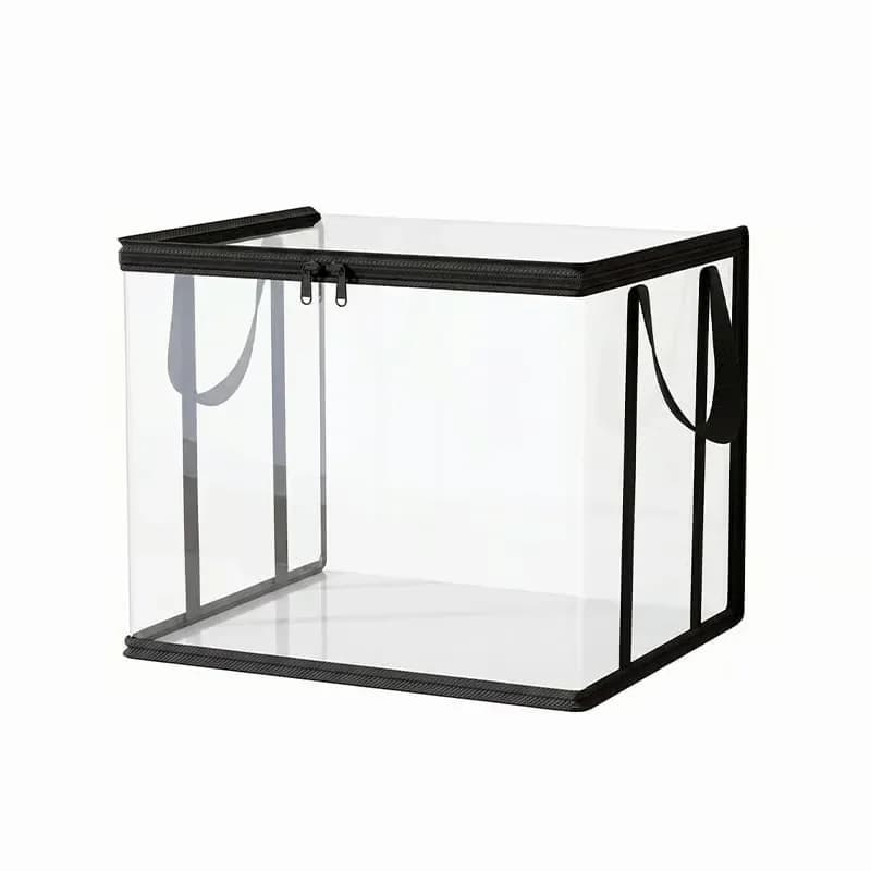 Large Clear Thick Plastic Storage Box with Black Hinged Lid - Main