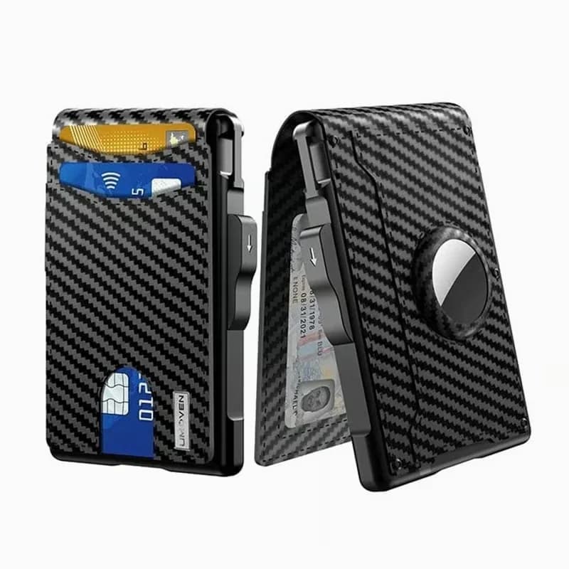 RFID Blocking Carbon Fiber Bifold Wallet with AirTag Slot - View 1