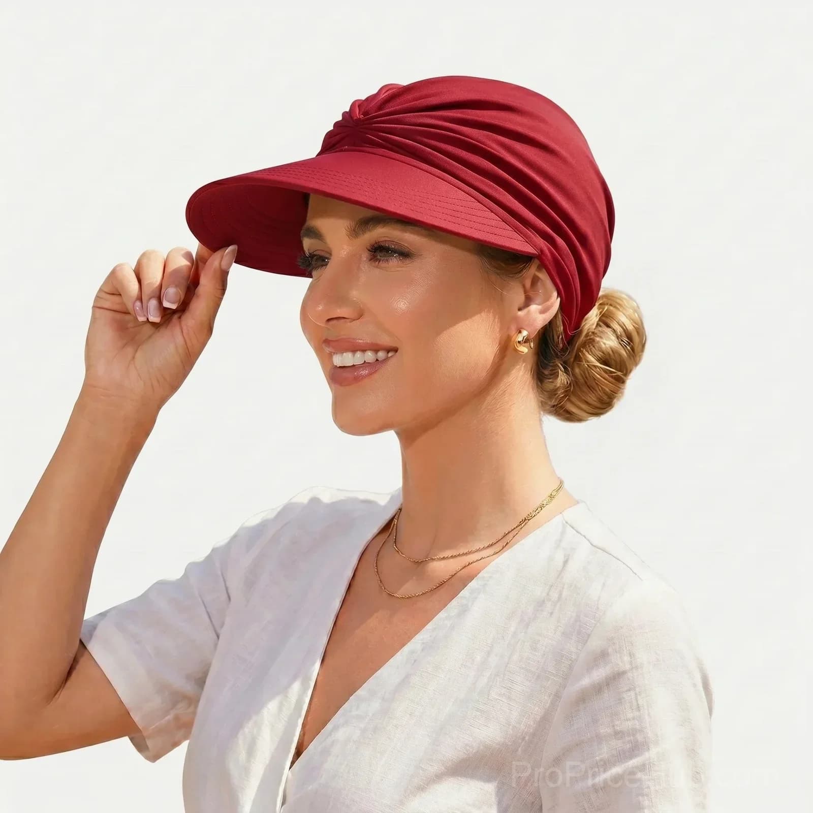 UPF 50+ Sun Visor Ponytail Hat, White - View 8