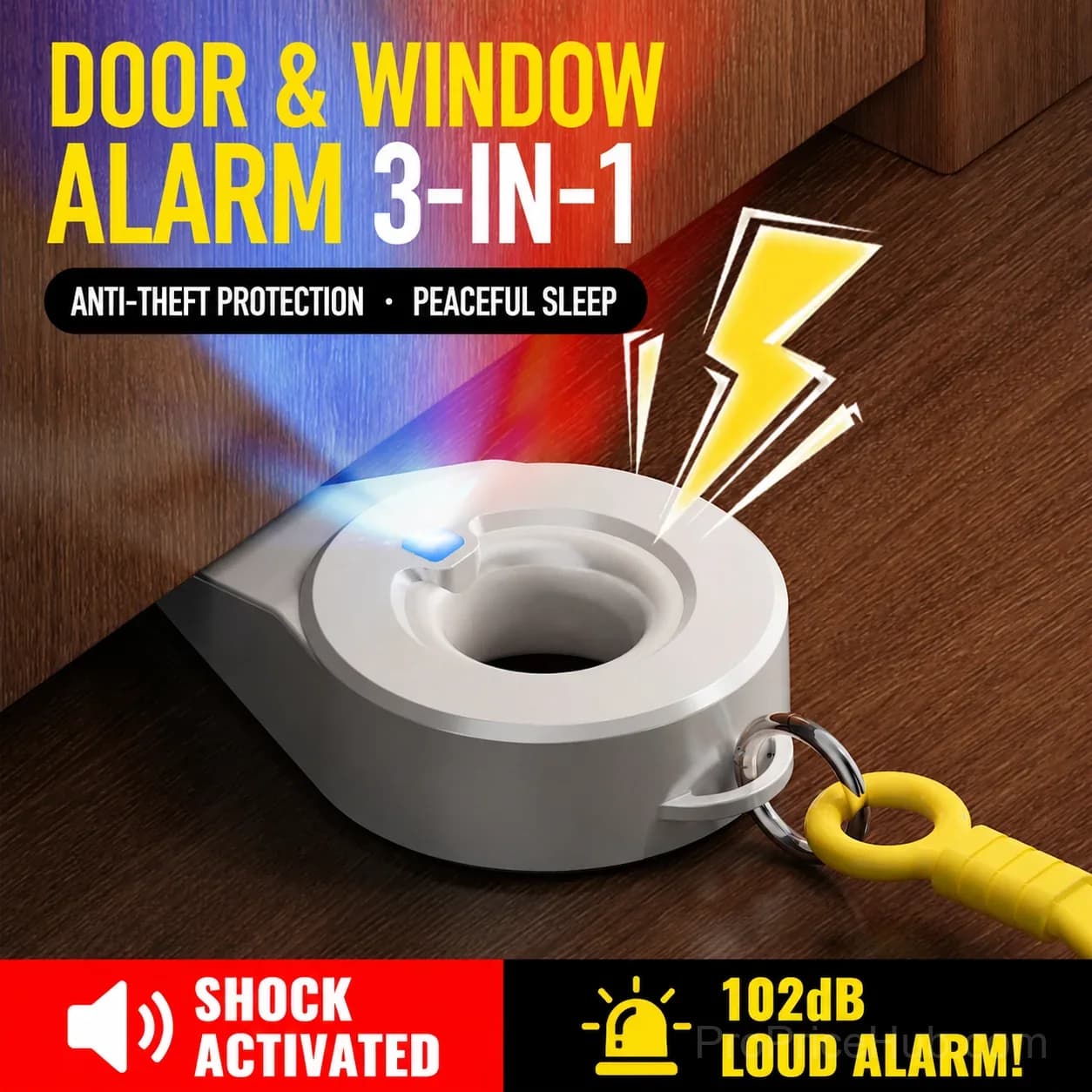 Portable Door Security Alarm, Security Door Wedge for Home, Hotel & Office - View 1