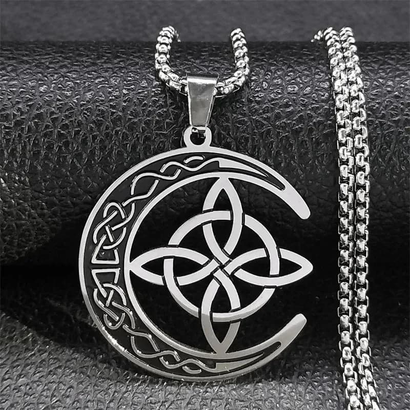 Celtic Knot Crescent Steel Pendant Necklace - Main