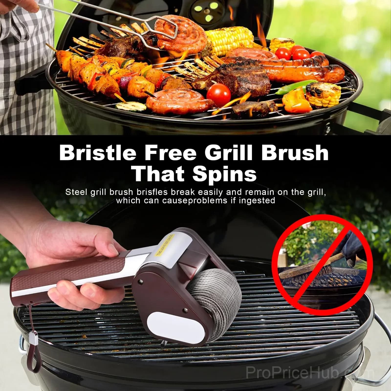 Rechargeable Electric Grill Brush, 350 RPM Bristle-Free Roller - View 3