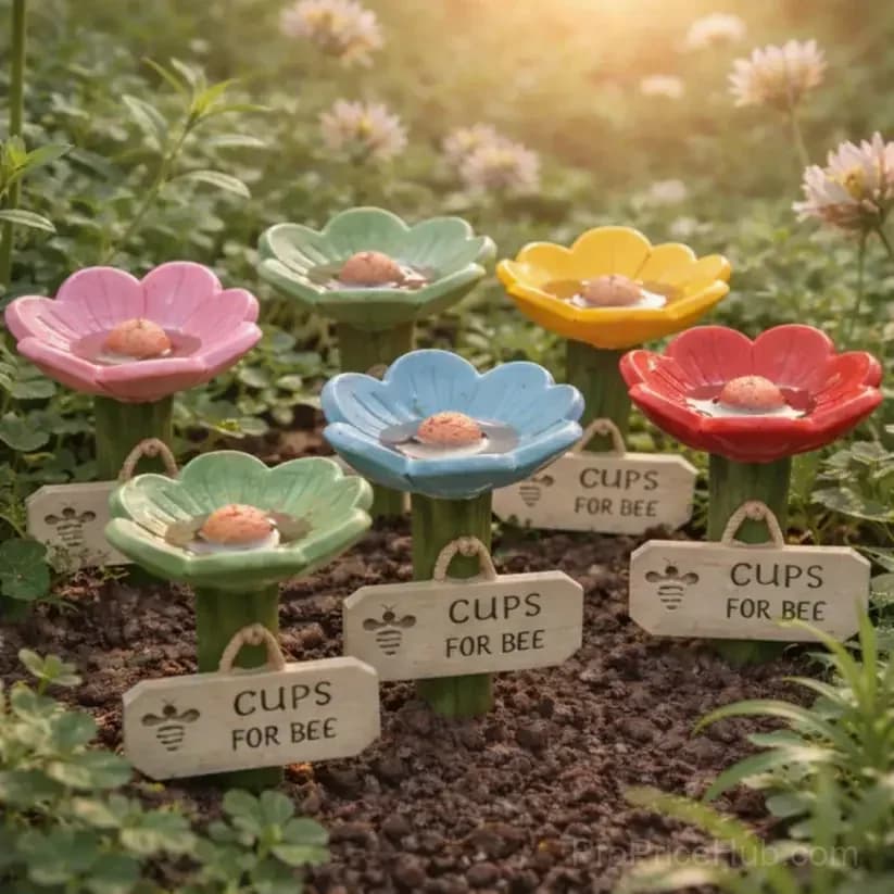 Flower-Shaped Resin Bee Watering Station, Pink - View 3