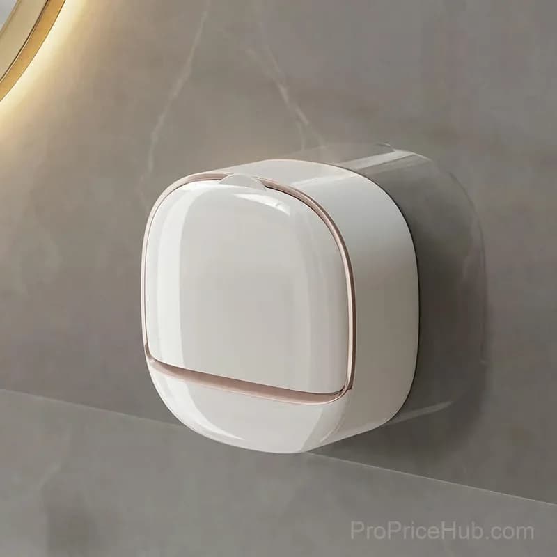 White Soap Holder with Drain Tray for Sink or Shower - View 1