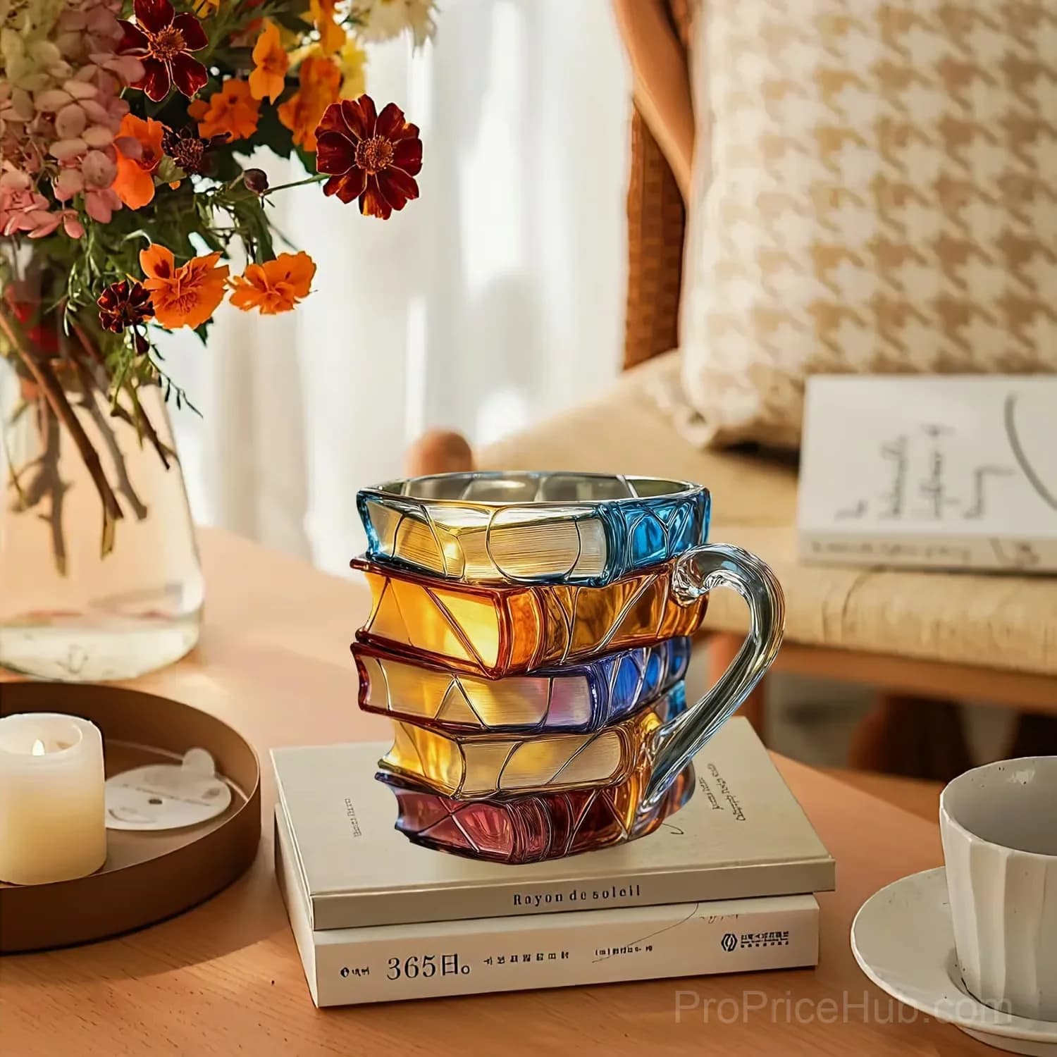 3D Painted Book Glass Coffee Mug for Readers, Option A - View 1