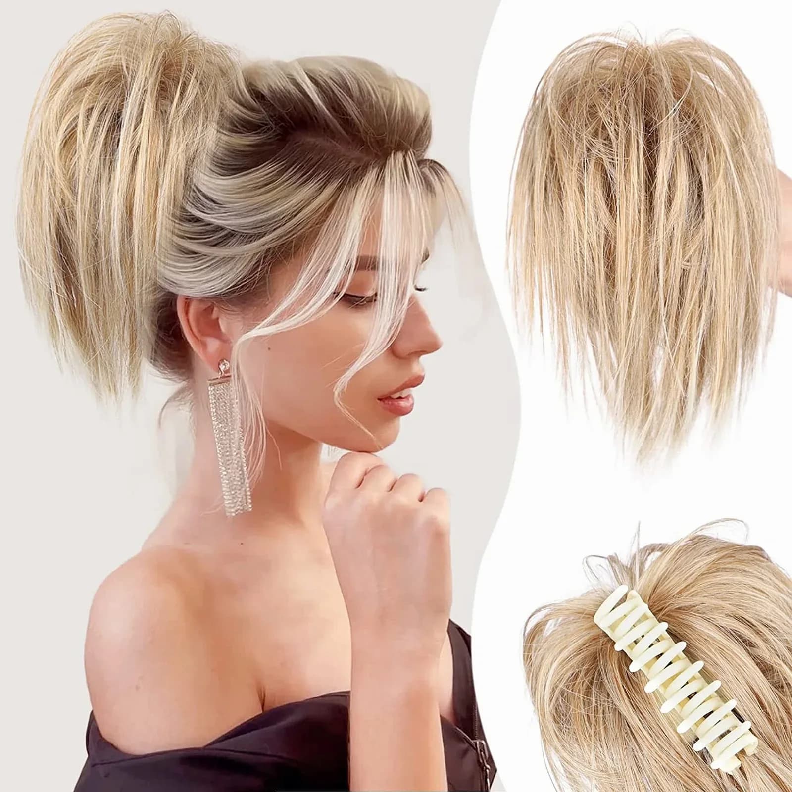 Blonde Hair Extension Clip for Messy Ponytail Volume - Main