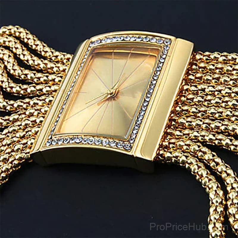 Ladies Gold Rhinestone Square Quartz Watch - View 9