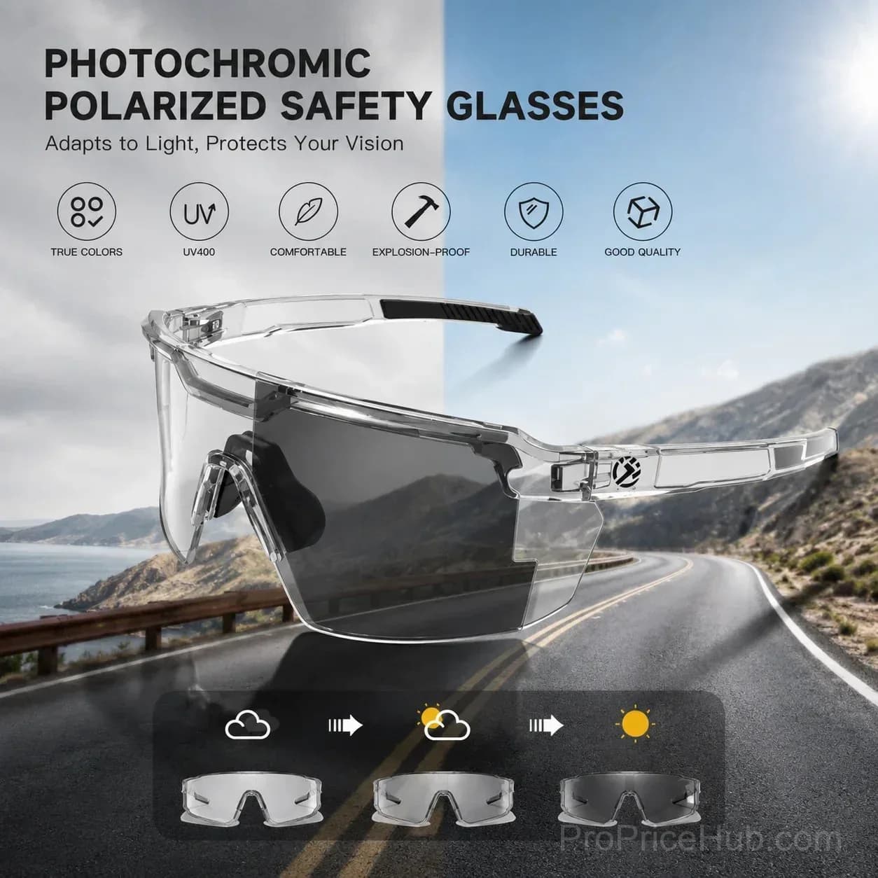 UV400 Photochromic Polarized Safety Glasses, Impact Resistant Work Eyewear - View 5