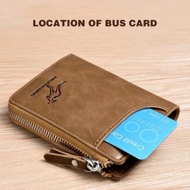 Men's RFID Blocking Zipper Wallet Purse, Khaki - View 6