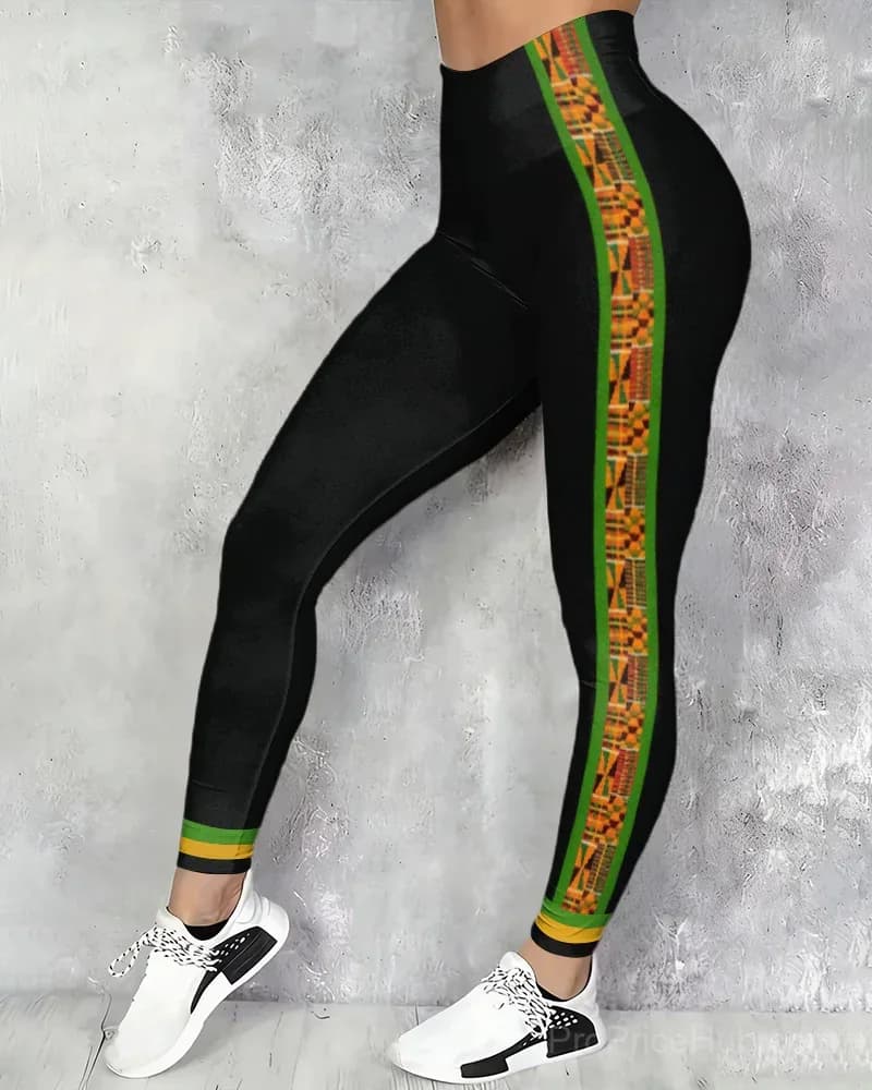 African Geometric Print High-waisted Fitted Stretchy Leggings - View 1