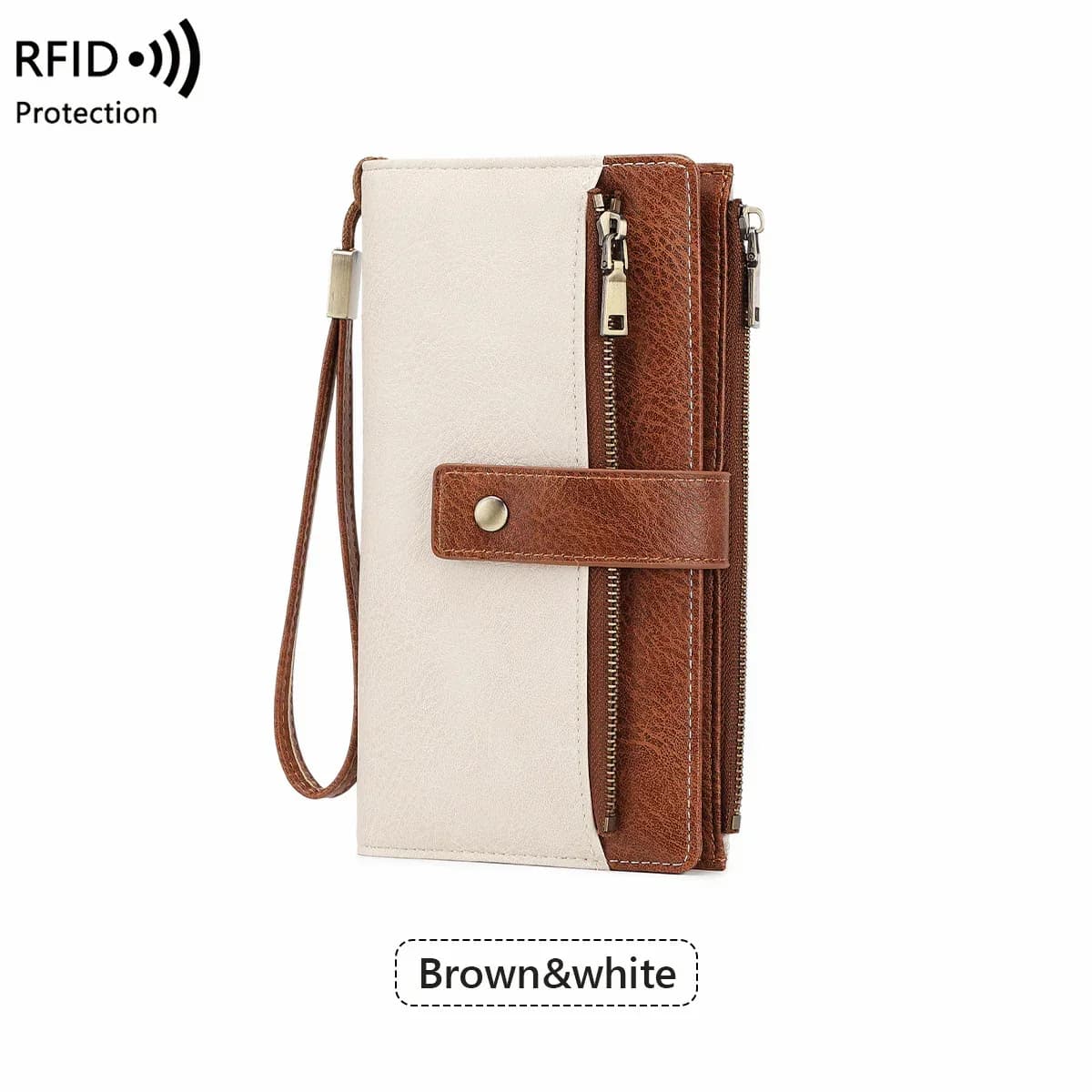 Women's RFID Blocking Leather Long Wallet - Stylish Solid Color Clutch - Main