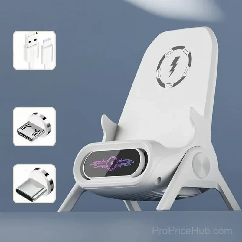 Multifunctional Wireless Fast Charging Phone Stand, White - View 1