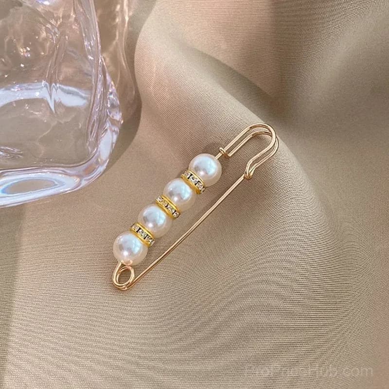 Fancy Rhinestones Pearls Safety Pin Brooch - Main