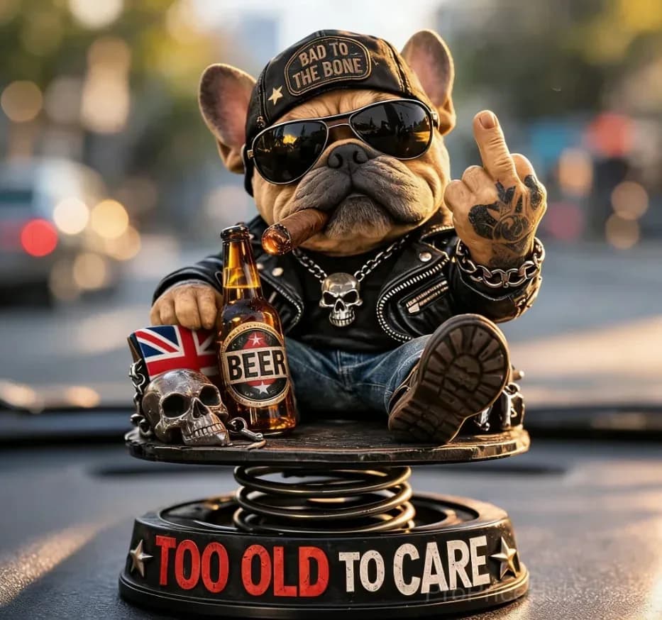 Car Dashboard Bobblehead - Too Old To Care - View 1
