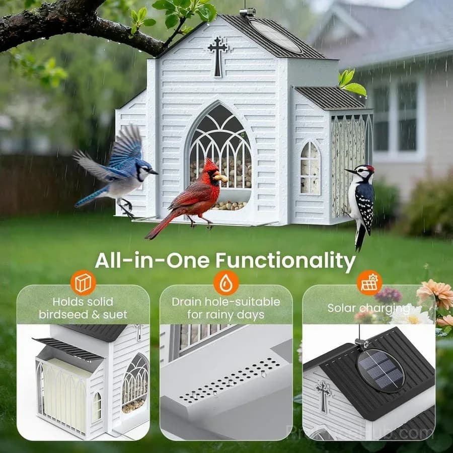 Church-Shaped Solar Bird Feeder - Garden Decor - View 2