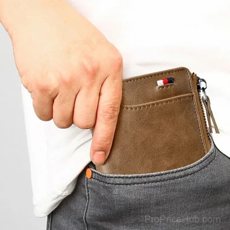 Men's RFID Blocking Zipper Wallet Purse, Khaki - View 4