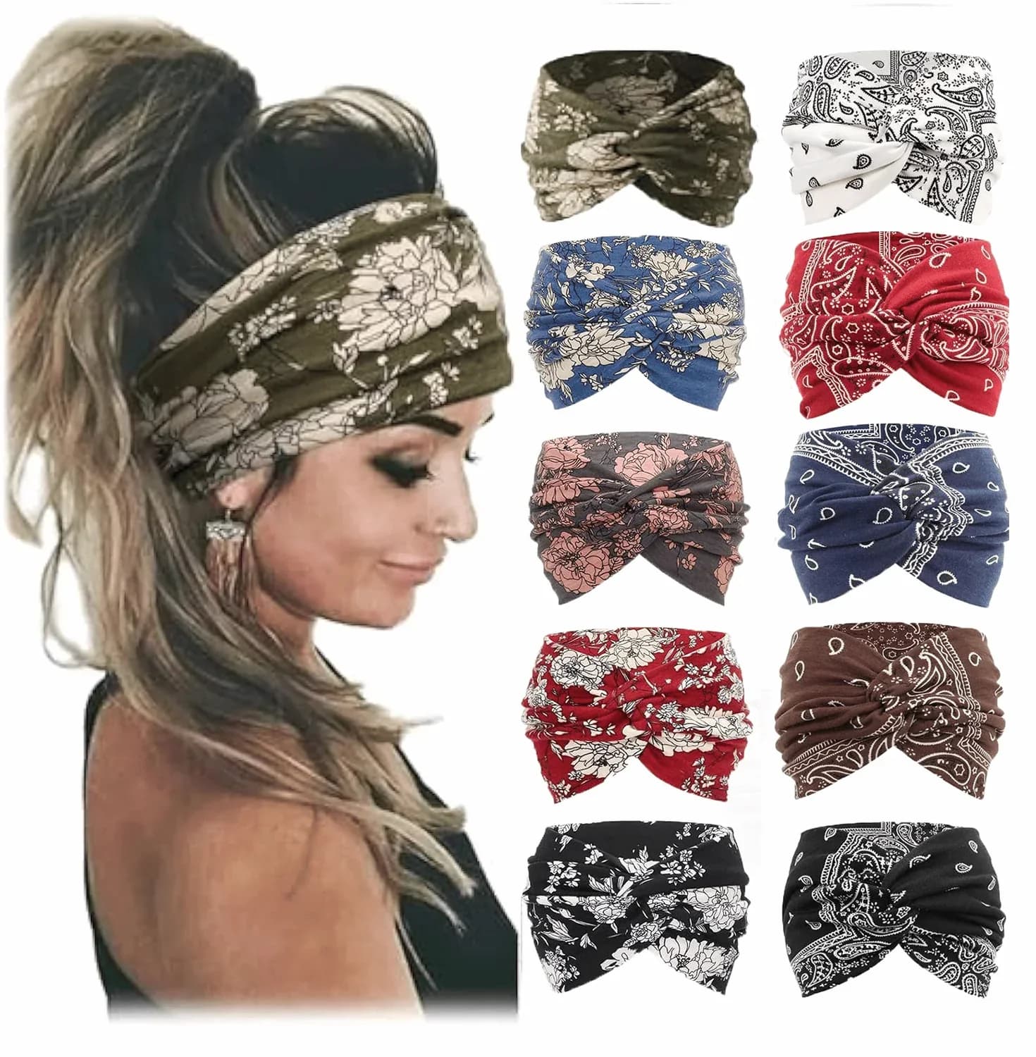 10 Pack Wide Knotted Turban Headbands for Women - View 13