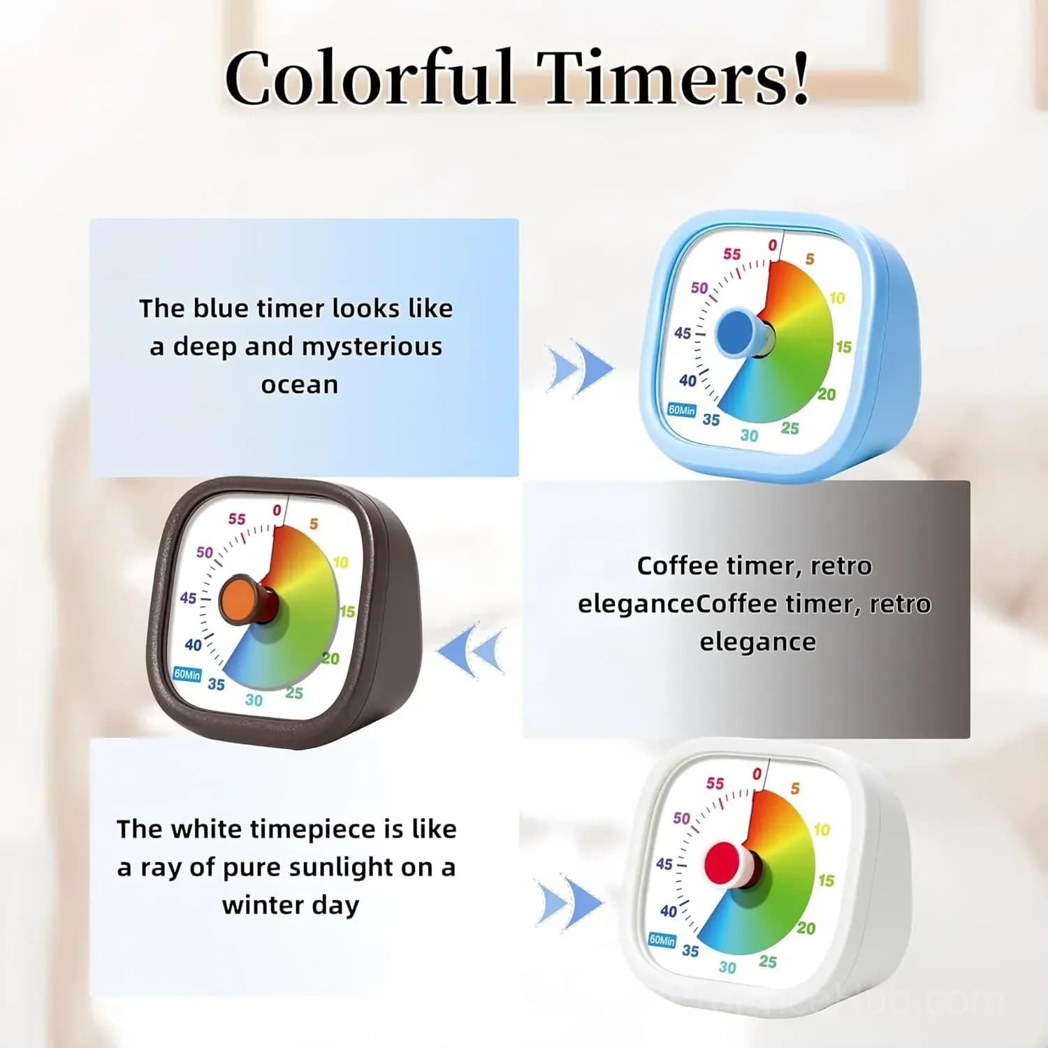 60-Minute Visual Timer for Kids, Silent Countdown, Blue - View 4