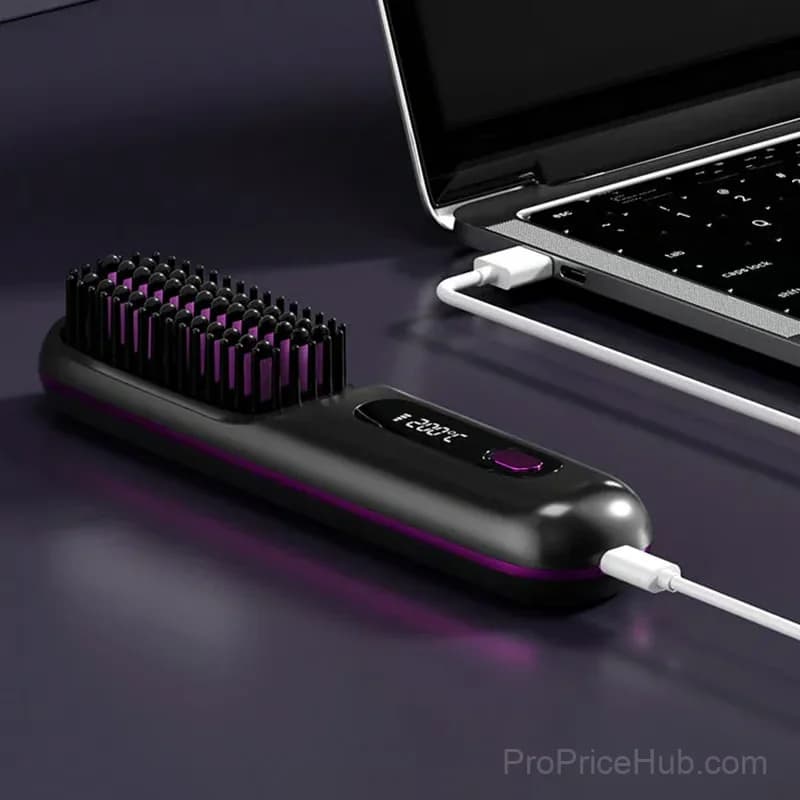 Wireless Ceramic Heated Hair Straightening Comb, Black - View 9