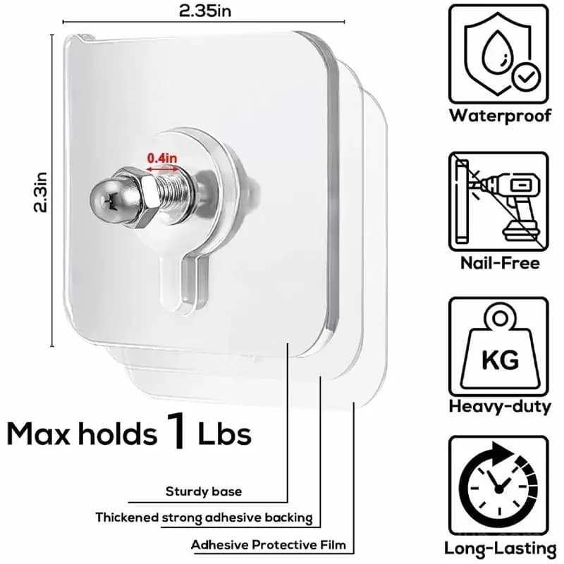 Self-Adhesive Acrylic Photo Hooks, Stainless Steel & Ceramic - View 2