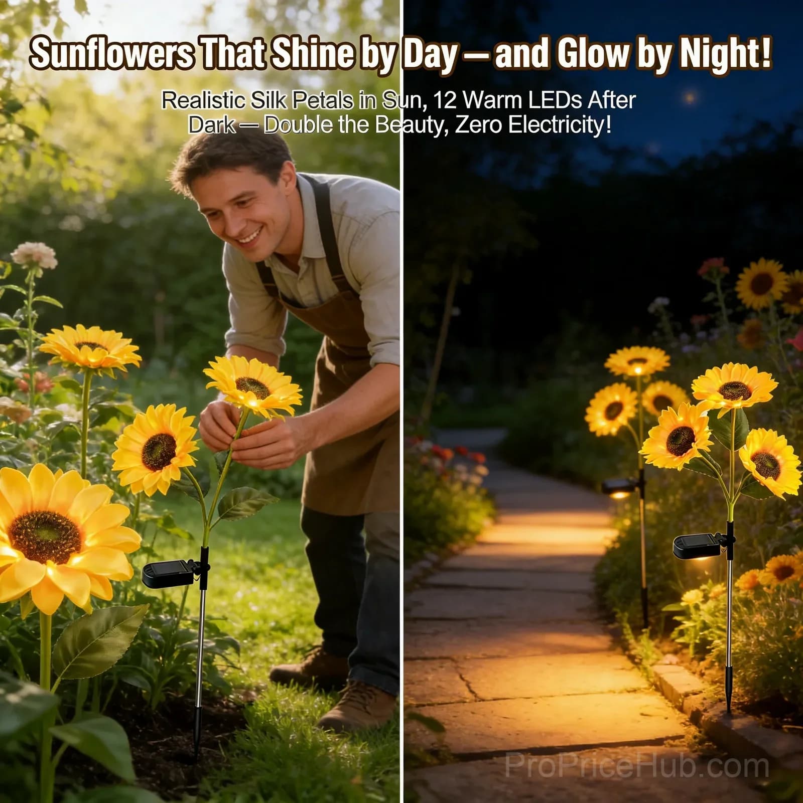 Solar Powered Sunflower Garden Lights, 2 Pack - View 8